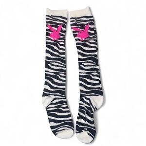 Playboy Zebra Print Knee-High Socks Pink Black White